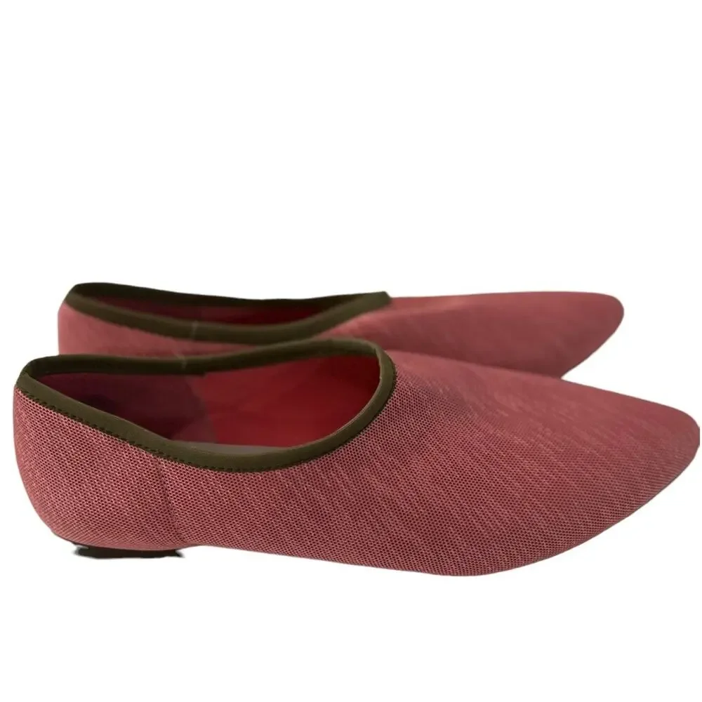 Lori Goldstein pink brown‎ trim knit uppers leather sole flats size 8M - Picture 2 of 10